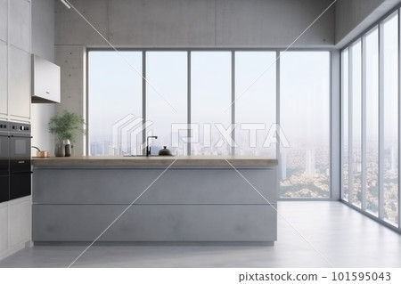 interior decor chair bright architecture sink modern table island luxury rendering hardwood. Generative AI. 101595043