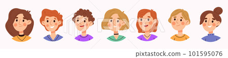 Set of avatars of children characters. Happy kid profile avatar for social media or blog account, school children smiling set Set of avatars of children characters. Happy kid profile avatar for social media or blog account, school children smiling set 101595076
