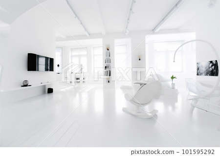 interior sofa d inside hotel studio architecture panorama flat floor wall white. Generative AI. 101595292