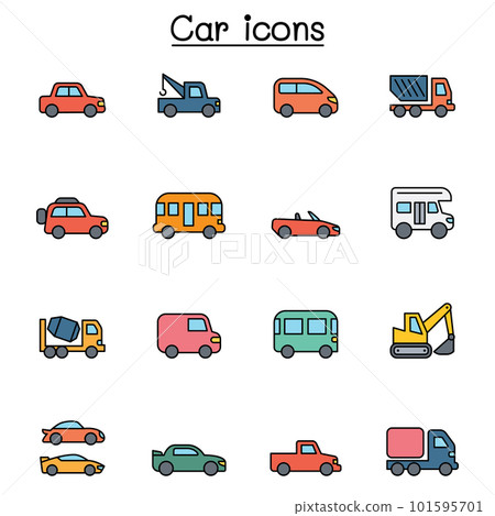 Car, Vehicle and transportation color line icon set 101595701