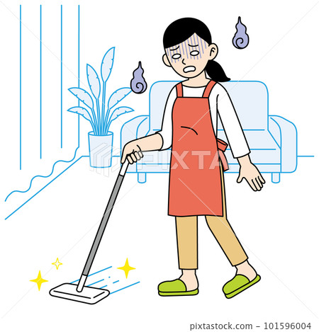 Housewife mopping flooring exhausted Housewife mopping flooring exhausted 101596004