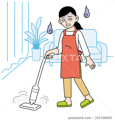 Housewife vacuuming exhausted Housewife vacuuming exhausted 101596005