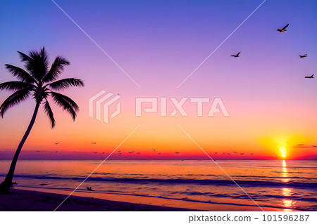 Palm trees and summer sunset [AI generated image] 101596287