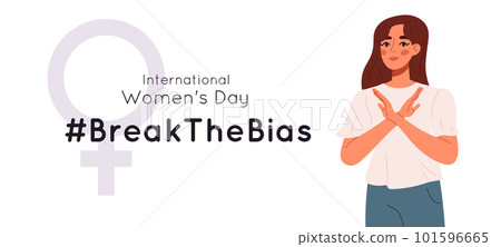 Break the bias banner. Women's international day. Crossed arms to support gender equality. Flat vector illustration isolated on white background 101596665