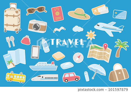 簡單的旅行貼紙風格矢量插圖集。 簡單的旅行貼紙風格矢量插圖集。 101597879