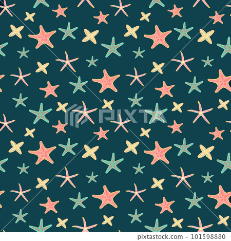 Colorful and playful pastel starfish seamless repeating pattern green blue background vector art underwater marine life different species starfish  101598880