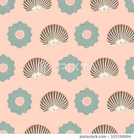 Pink Pastel Seashells sea life seamless repeating vector pattern pastel blue 101598904