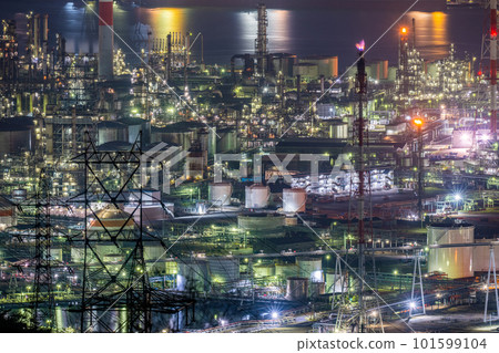 Kurashiki City, Okayama Prefecture Factory night view from Mizushima Observatory Kurashiki City, Okayama Prefecture Factory night view from Mizushima Observatory 101599104