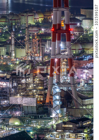 岡山縣倉敷市水島展望台的工廠夜景 101599107