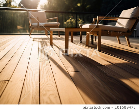 夕陽照耀的木製甲板AI圖像 101599475