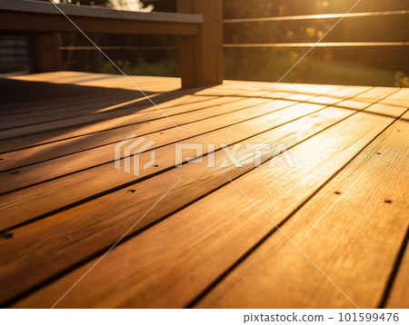 夕陽照耀的木製甲板AI圖像 101599476