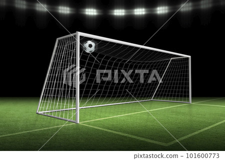 soccer ball in goal, spotlight background in stadium soccer ball in goal, spotlight background in stadium 101600773