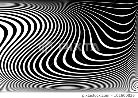 Abstract Black and White Wavy Lines Pattern with 3D Illusion and Twisting Movement Effect. Vector Art. Abstract Black and White Wavy Lines Pattern with 3D Illusion and Twisting Movement Effect. Vector Art. 101600826