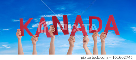 People Hands Building Word Kanada Means Canada, Blue Sky 101602745