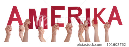 People Hands Building Word Amerika Means America, Isolated Background 101602762