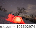冬天雪山帳篷和星空 101602974