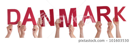 People Hands Building Word Danmark Means Denmark, Isolated Background 101603530