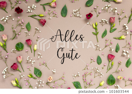 Colorful Spring Flower Arrangement With Roses, Alles Gute Means Best Wishes Colorful Spring Flower Arrangement With Roses, Alles Gute Means Best Wishes 101603544