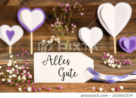 Label With Spring Flowers, Hearts, Text Alles Gute Means Best Wishes Label With Spring Flowers, Hearts, Text Alles Gute Means Best Wishes 101603554