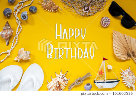 Yellow Summer Flat Lay With Accessories, Text Happy Birthday Yellow Summer Flat Lay With Accessories, Text Happy Birthday 101603556