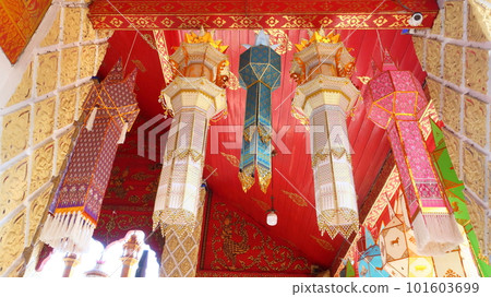 Thailand's famous festival Loy Krathong festival decoration Lamphun (near Chiang Mai) temple lantern Thailand's famous festival Loy Krathong festival decoration Lamphun (near Chiang Mai) temple lantern 101603699