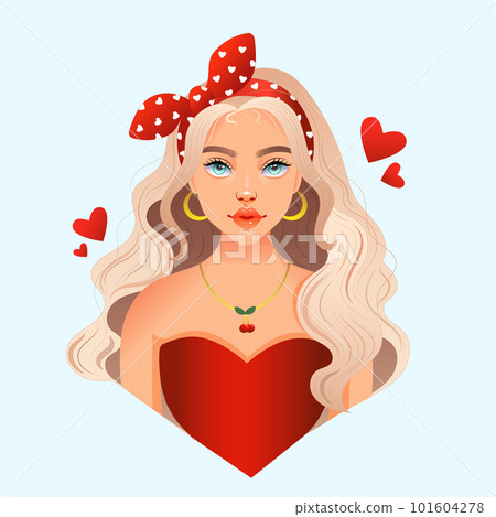 Illustration of a beautiful blonde girl in love in vector design in bright colors. Vector illustration Illustration of a beautiful blonde girl in love in vector design in bright colors. Vector illustration 101604278