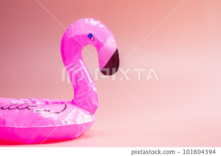 Inflatable Flamingo on a pink background, summer background,pool float party, trendy summer concept Inflatable Flamingo on a pink background, summer background,pool float party, trendy summer concept 101604394