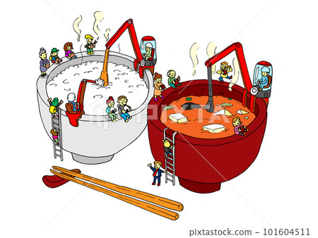 SDGs Illustration of eating lots of rice and miso soup together 101604511