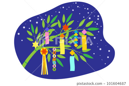 星空背景竹葉竹枝七夕裝飾漫畫 星空背景竹葉竹枝七夕裝飾漫畫 101604687