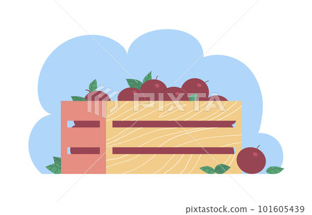 Illustration of a wooden box with red fresh apples Illustration of a wooden box with red fresh apples 101605439
