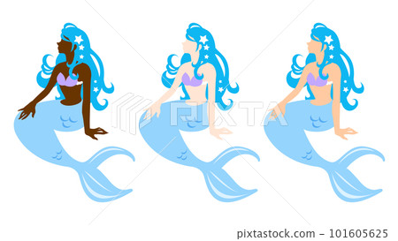 Vector illustration variations of mermaids with different skin colors 101605625