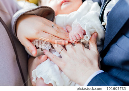 Hands of a couple holding a baby's hand Hands of a couple holding a baby's hand 101605783