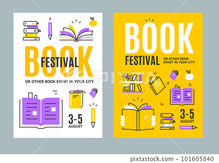 Book Festival Concept Placard Poster Card Invitation Set. Vector Book Festival Concept Placard Poster Card Invitation Set. Vector 101605840