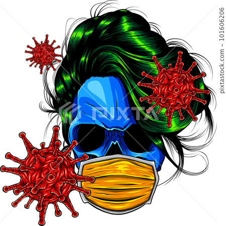 vector design of female Skull with Medical Mask Coronavirus Prevention Illustration on white background. digital draw vector design of female Skull with Medical Mask Coronavirus Prevention Illustration on white background. digital draw 101606206