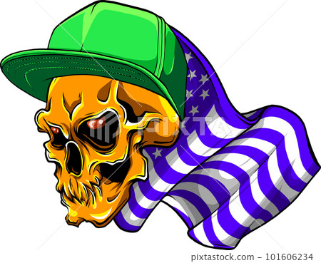 vector illustration of skull with american flag. digital hand draw design vector illustration of skull with american flag. digital hand draw design 101606234