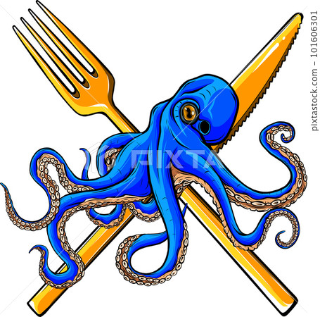 vector The Octopus onwhite background. digital draw vector The Octopus onwhite background. digital draw 101606301