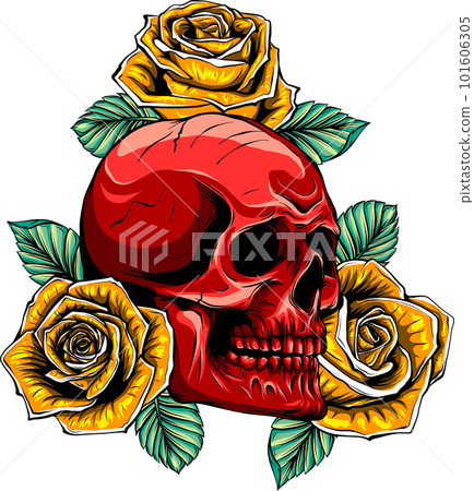 vector Skull with beautiful flower roses in vintage style isolated vector illustration vector Skull with beautiful flower roses in vintage style isolated vector illustration 101606305