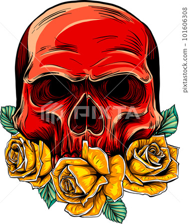 vector Skull with beautiful flower roses in vintage style isolated vector illustration vector Skull with beautiful flower roses in vintage style isolated vector illustration 101606308