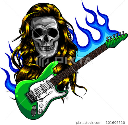 vector skull illustration playing a guitar on white background 101606310