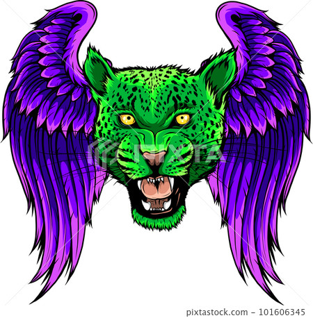 vector illustration leopard head with wings on white background 101606345