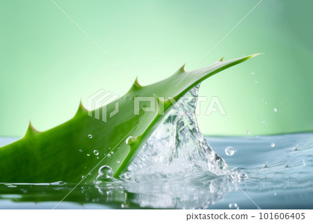 Generative ai, aloe vera with water splashes. 101606405