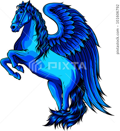 Pegasus Flying Horse Rearing Cartoon Vector Logo Mascot Design Illustration 101606792