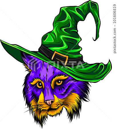 Halloween Illustration of a Cat Dressed as a Witch Halloween Illustration of a Cat Dressed as a Witch 101606819