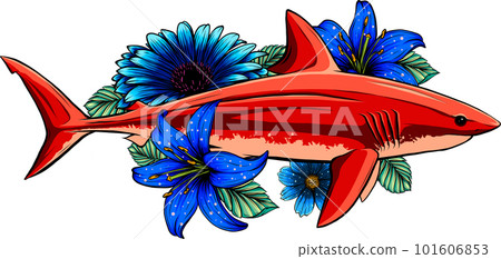 Shark with flower decorative elements design vector illustration Shark with flower decorative elements design vector illustration 101606853