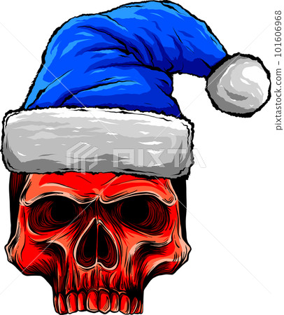Cartoon Skull With Christmas Hat. Vector illustration with simple gradients. digital hand draw Cartoon Skull With Christmas Hat. Vector illustration with simple gradients. digital hand draw 101606968