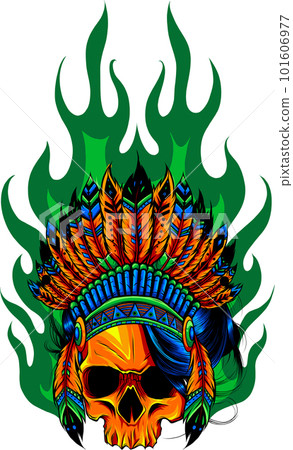vector drawing skull war bonnet on white background 101606977