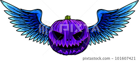 Halloween pumpkin with scary face on white background 101607421