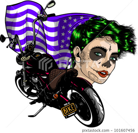 chopper skull biker with retro helmet and custom bike vector illustration on white background 101607456