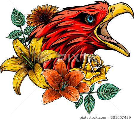 vector illustration of eagle head with flower on white background vector illustration of eagle head with flower on white background 101607459