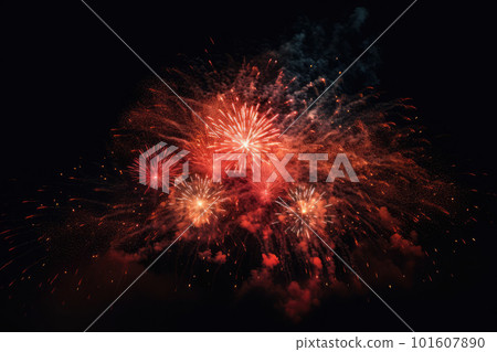 Celebration multicolored fireworks, copy space. 4 of July, 4th of July, Independence Day beautiful fireworks. Canada Day holidays salute. New Year celebration colorful fireworks. 101607890